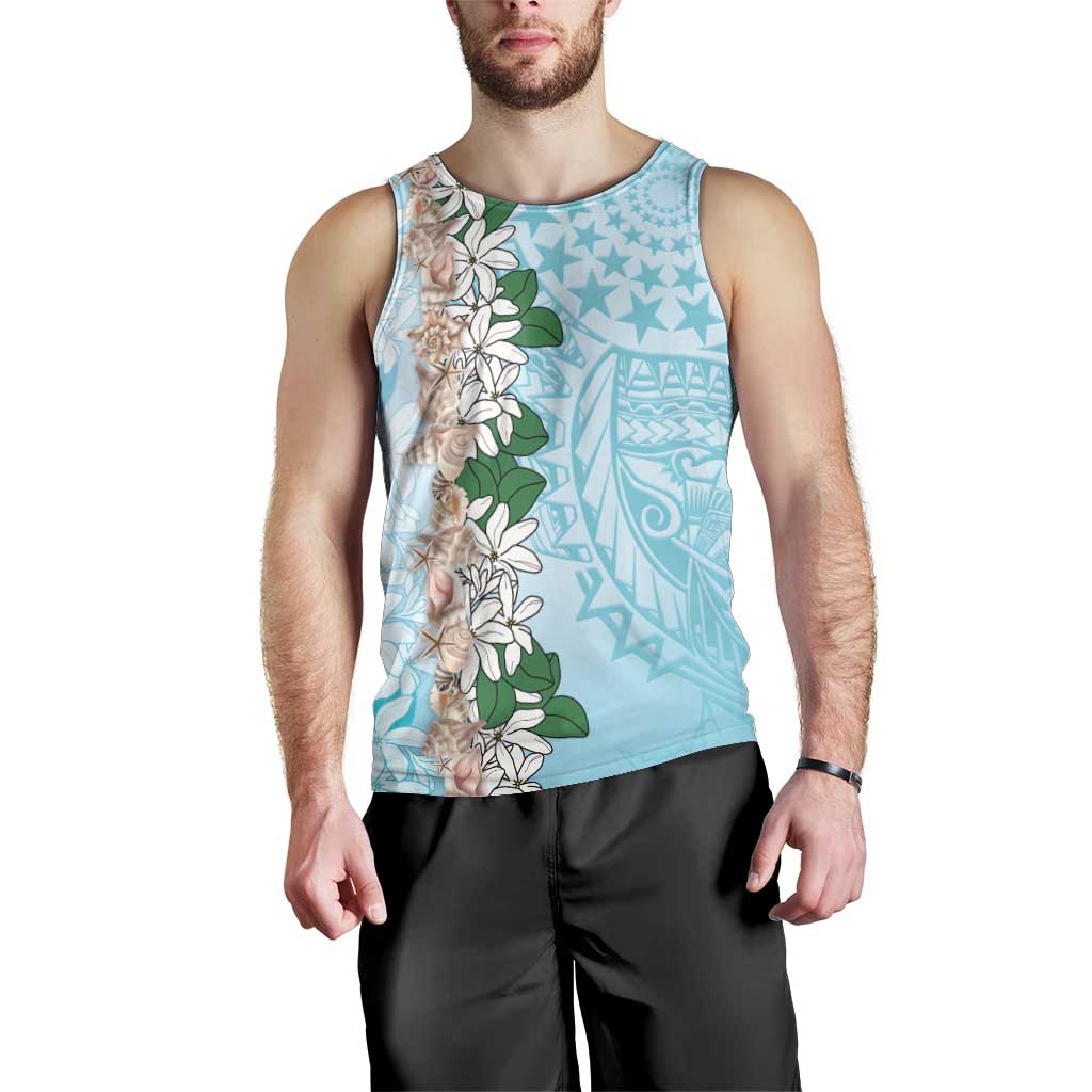 Cook Islands Tiare Maori With Conch Shell Men Tank Top Pasifika Fest Polynesian Tattoo Turquoise