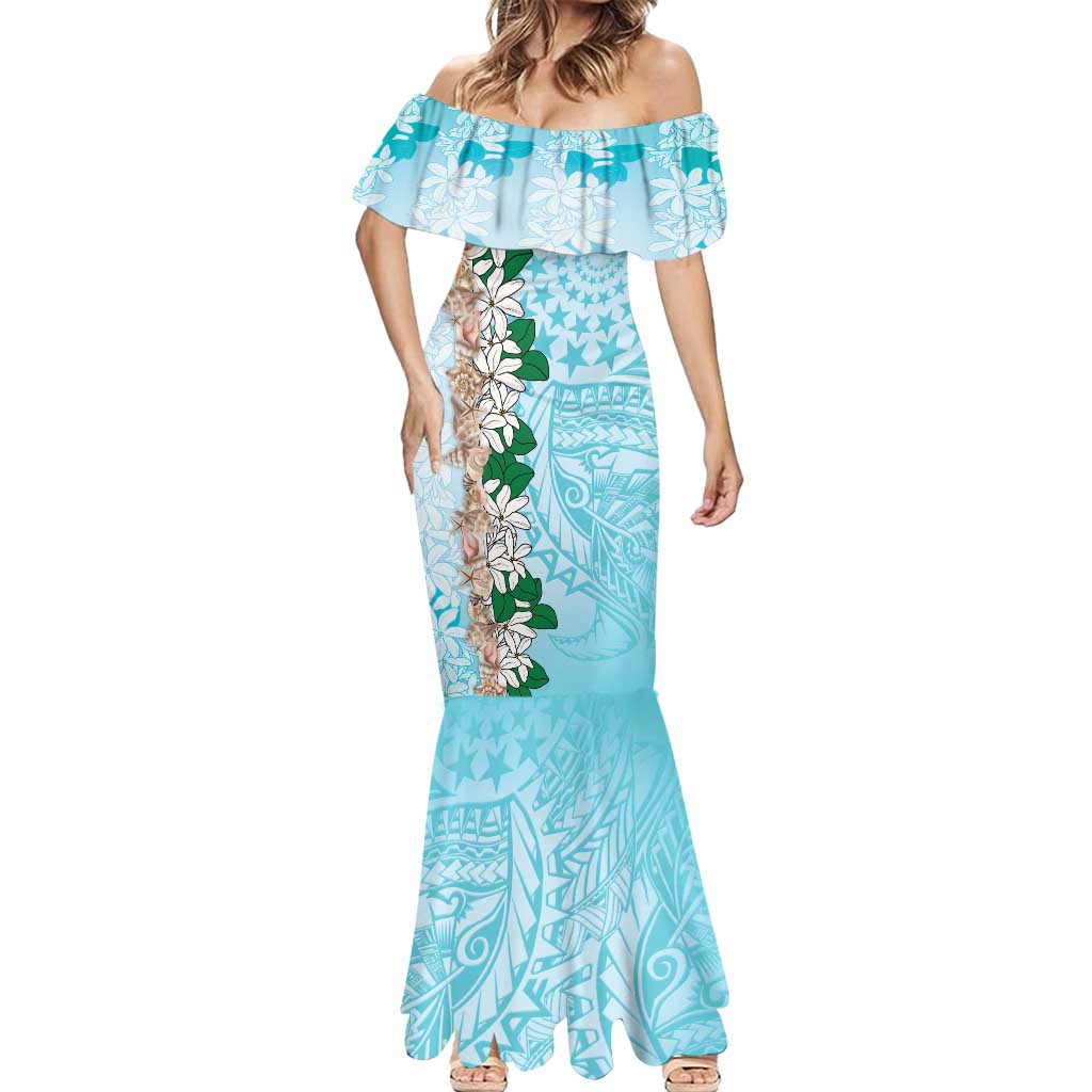 Cook Islands Tiare Maori With Conch Shell Mermaid Dress Pasifika Fest Polynesian Tattoo Turquoise
