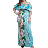 Cook Islands Tiare Maori With Conch Shell Off Shoulder Maxi Dress Pasifika Fest Polynesian Tattoo Turquoise