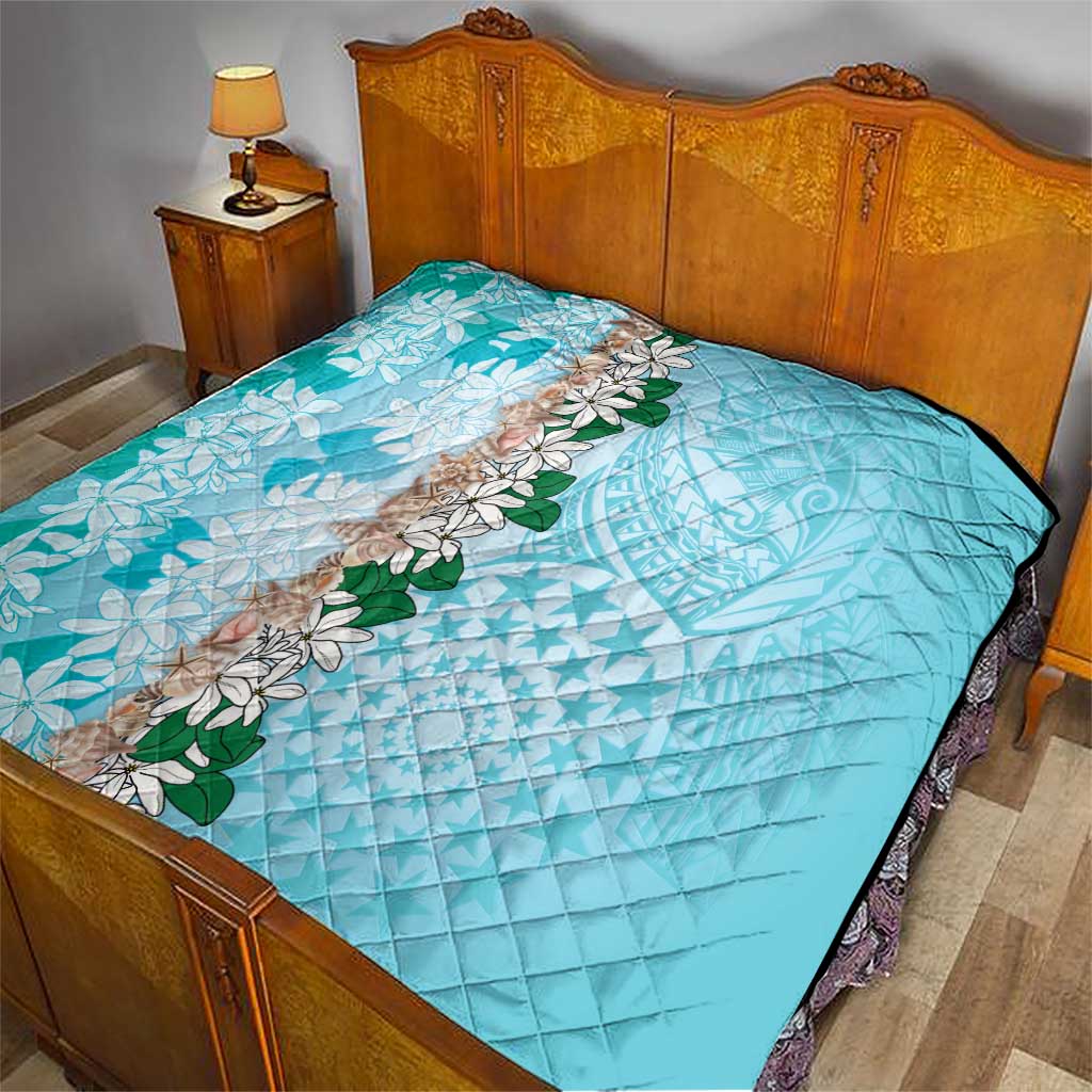 Cook Islands Tiare Maori With Conch Shell Quilt Pasifika Fest Polynesian Tattoo Turquoise