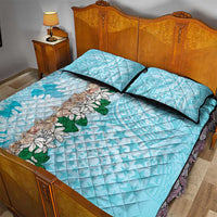 Cook Islands Tiare Maori With Conch Shell Quilt Bed Set Pasifika Fest Polynesian Tattoo Turquoise
