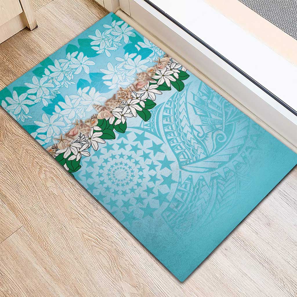 Cook Islands Tiare Maori With Conch Shell Rubber Doormat Pasifika Fest Polynesian Tattoo Turquoise