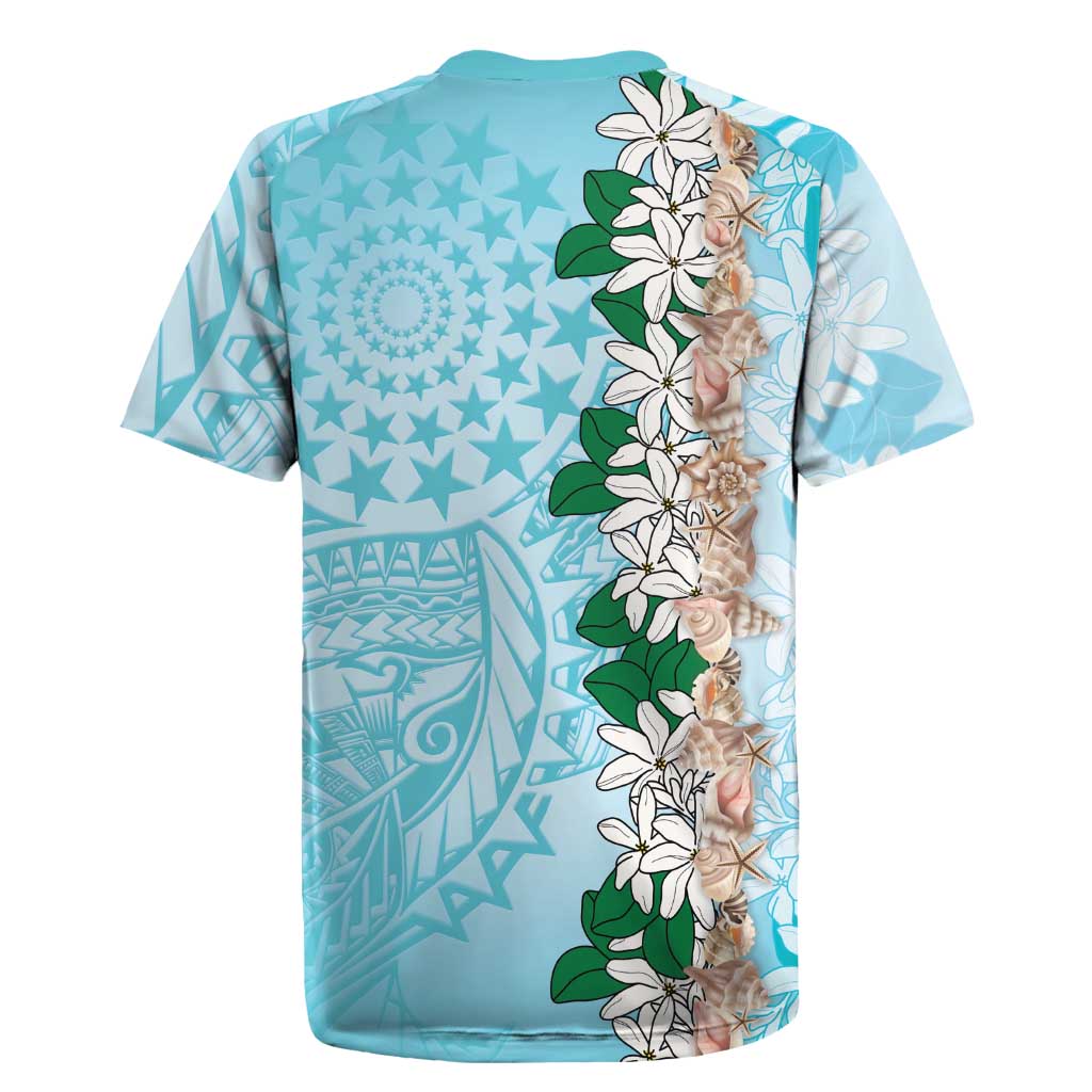 Cook Islands Tiare Maori With Conch Shell Rugby Jersey Pasifika Fest Polynesian Tattoo Turquoise
