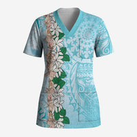 Cook Islands Tiare Maori With Conch Shell Scrub Top Pasifika Fest Polynesian Tattoo Turquoise
