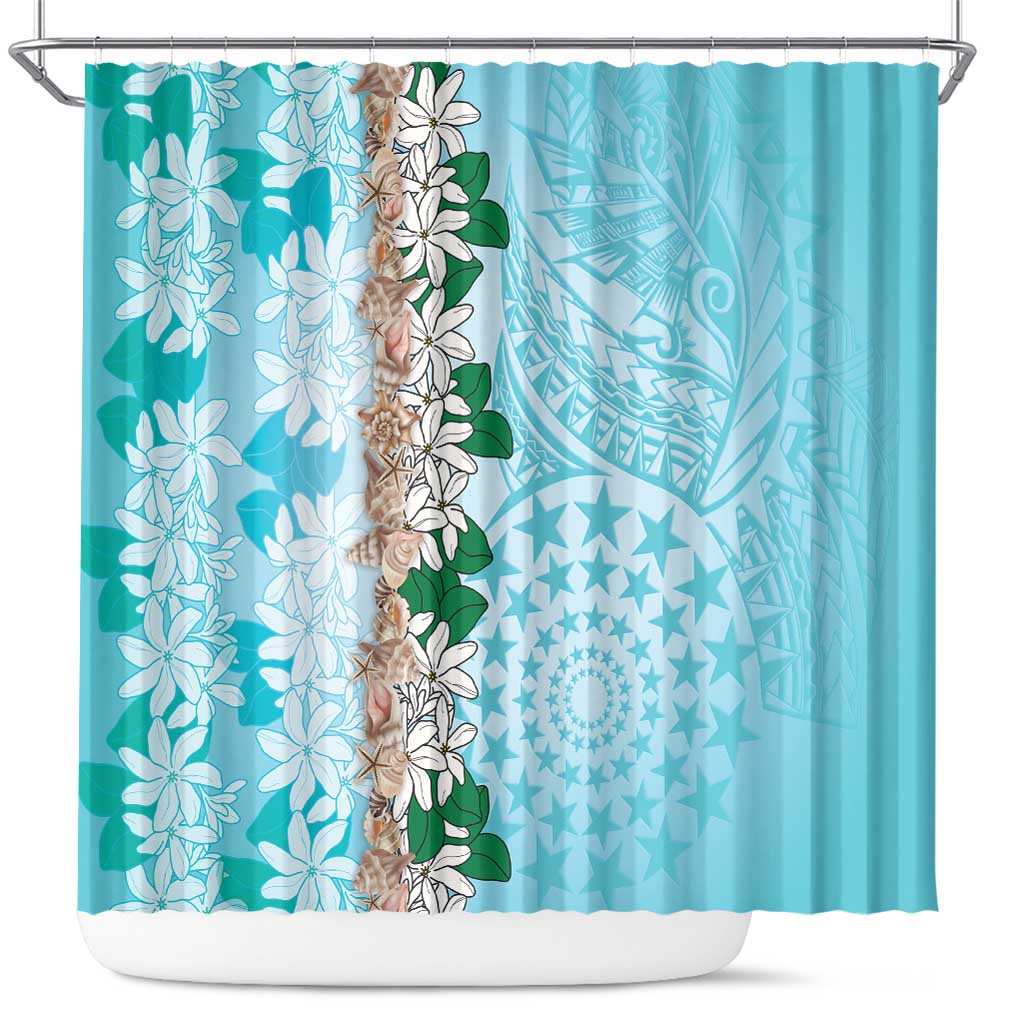 Cook Islands Tiare Maori With Conch Shell Shower Curtain Pasifika Fest Polynesian Tattoo Turquoise