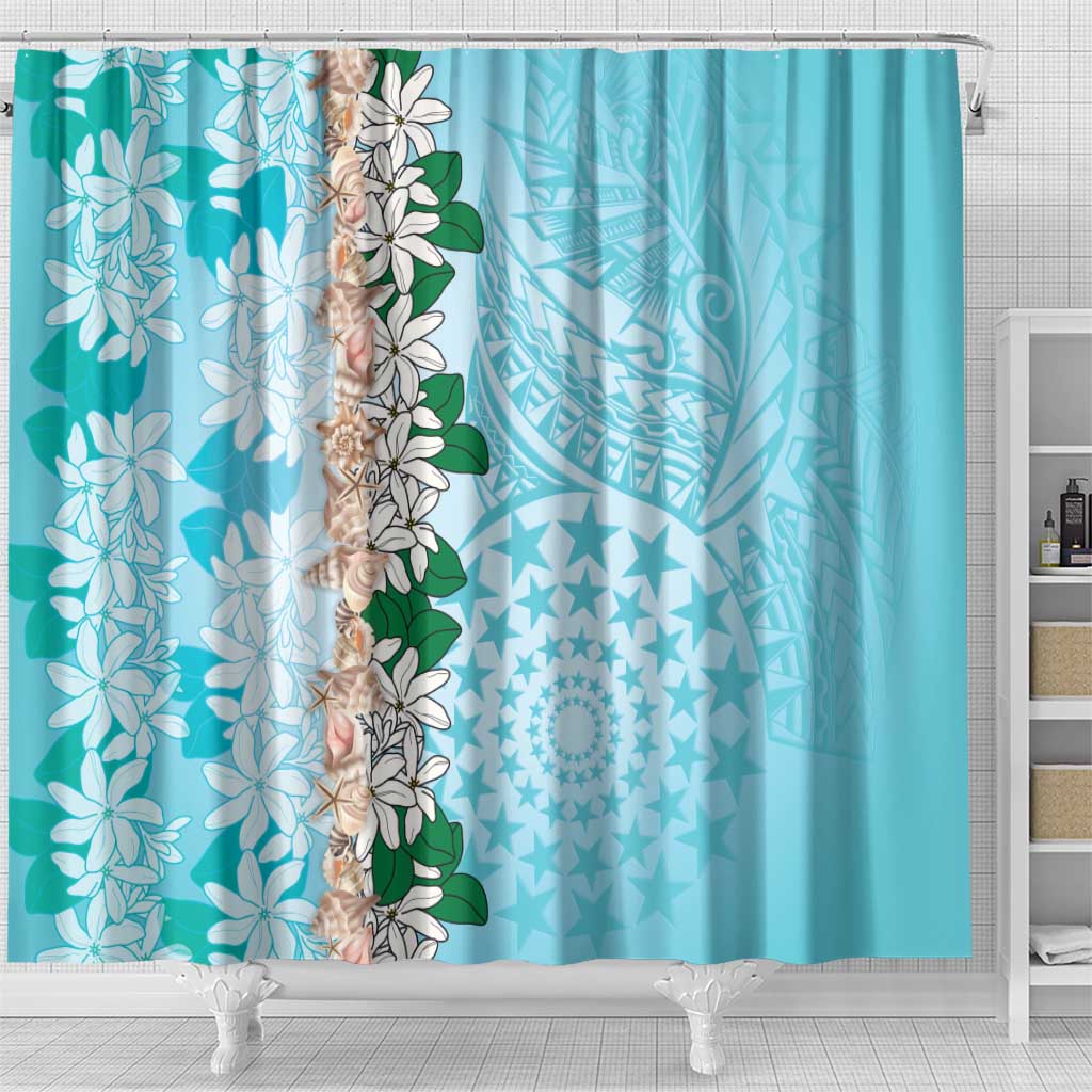 Cook Islands Tiare Maori With Conch Shell Shower Curtain Pasifika Fest Polynesian Tattoo Turquoise