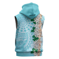 Cook Islands Tiare Maori With Conch Shell Sleeveless Hoodie Pasifika Fest Polynesian Tattoo Turquoise