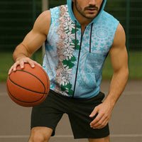 Cook Islands Tiare Maori With Conch Shell Sleeveless Zip Hoodie Pasifika Fest Polynesian Tattoo Turquoise
