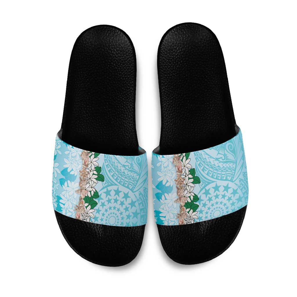 Cook Islands Tiare Maori With Conch Shell Slide Sandals Pasifika Fest Polynesian Tattoo Turquoise