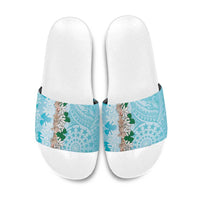 Cook Islands Tiare Maori With Conch Shell Slide Sandals Pasifika Fest Polynesian Tattoo Turquoise