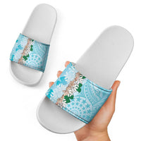 Cook Islands Tiare Maori With Conch Shell Slide Sandals Pasifika Fest Polynesian Tattoo Turquoise
