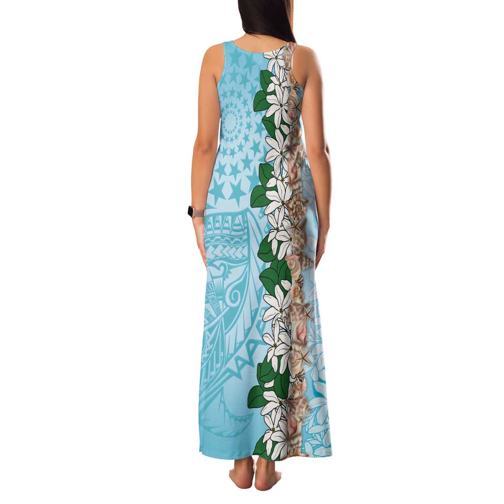 Cook Islands Tiare Maori With Conch Shell Tank Maxi Dress Pasifika Fest Polynesian Tattoo Turquoise