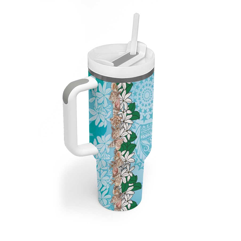 Cook Islands Tiare Maori With Conch Shell Tumbler With Handle Pasifika Fest Polynesian Tattoo Turquoise