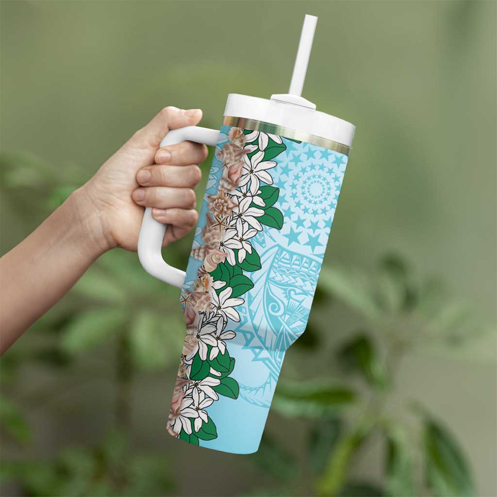 Cook Islands Tiare Maori With Conch Shell Tumbler With Handle Pasifika Fest Polynesian Tattoo Turquoise