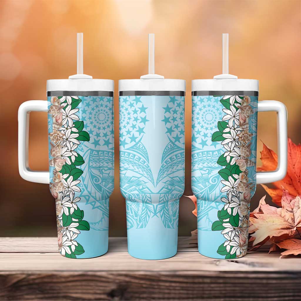 Cook Islands Tiare Maori With Conch Shell Tumbler With Handle Pasifika Fest Polynesian Tattoo Turquoise
