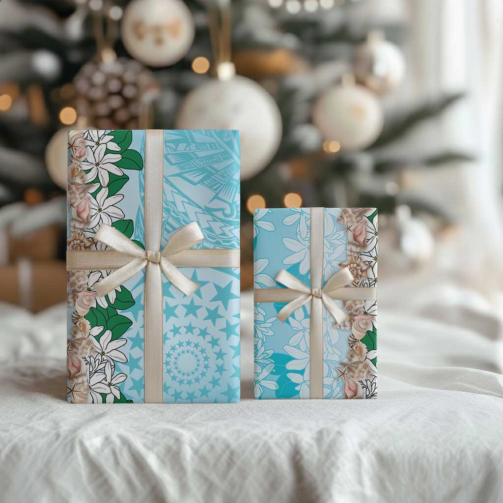 Cook Islands Tiare Maori With Conch Shell Wrapping Paper Pasifika Fest Polynesian Tattoo Turquoise