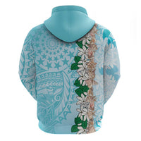 Cook Islands Tiare Maori With Conch Shell Zip Hoodie Pasifika Fest Polynesian Tattoo Turquoise