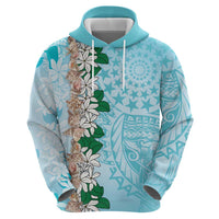 Cook Islands Tiare Maori With Conch Shell Zip Hoodie Pasifika Fest Polynesian Tattoo Turquoise