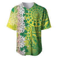 Cook Islands Tiare Maori With Conch Shell Baseball Jersey Pasifika Fest Polynesian Tattoo Green