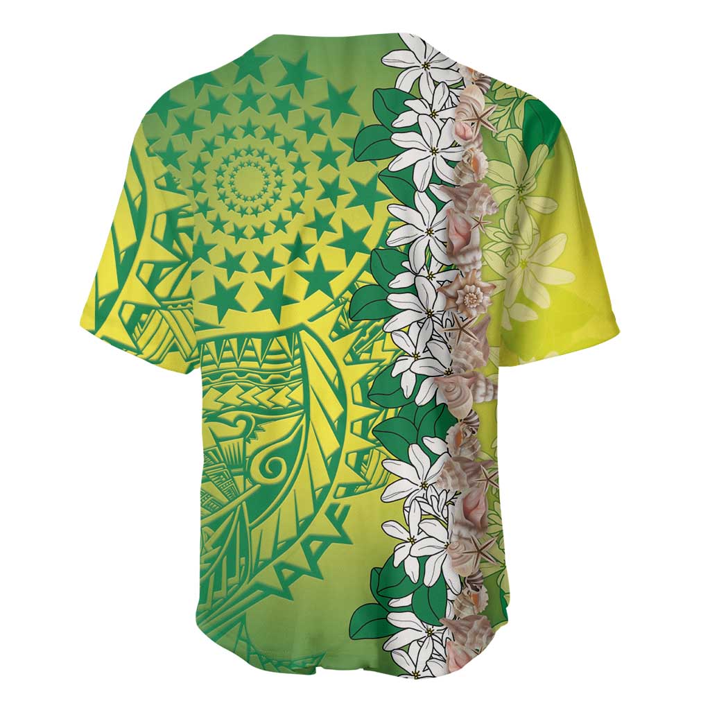 Cook Islands Tiare Maori With Conch Shell Baseball Jersey Pasifika Fest Polynesian Tattoo Green