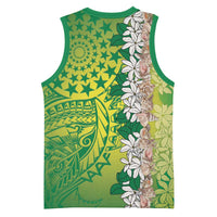 Cook Islands Tiare Maori With Conch Shell Basketball Jersey Pasifika Fest Polynesian Tattoo Green