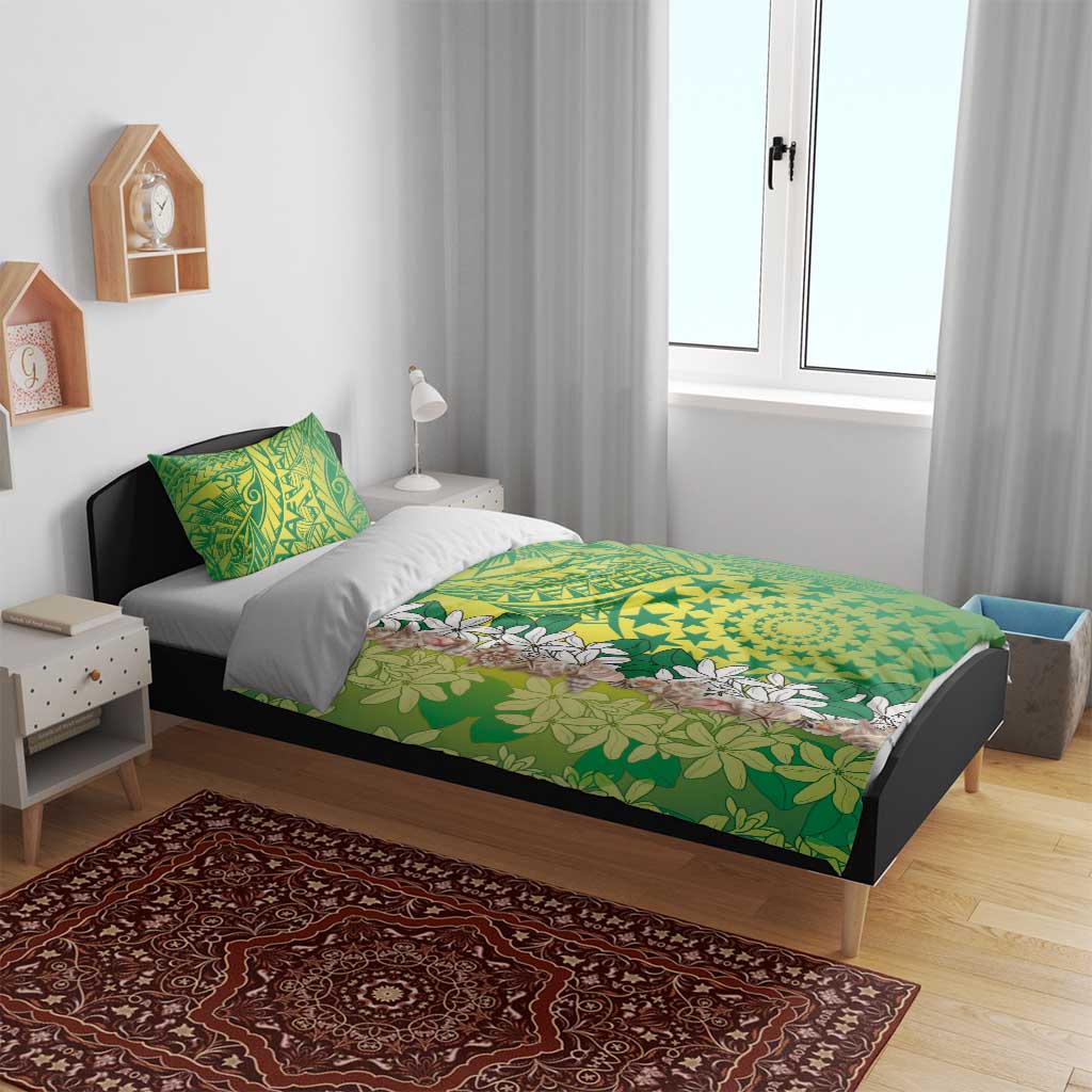 Cook Islands Tiare Maori With Conch Shell Bedding Set Pasifika Fest Polynesian Tattoo Green