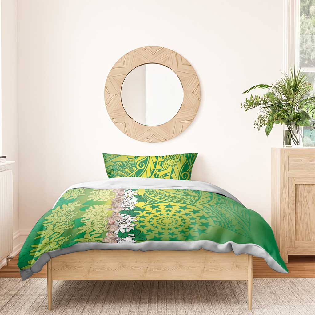 Cook Islands Tiare Maori With Conch Shell Bedding Set Pasifika Fest Polynesian Tattoo Green