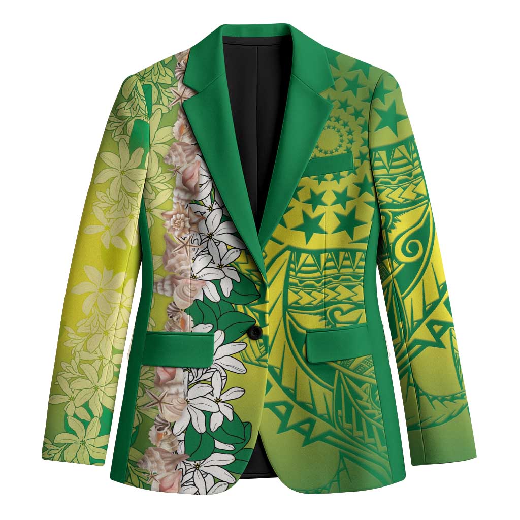 Cook Islands Tiare Maori With Conch Shell Blazer Pasifika Fest Polynesian Tattoo Green