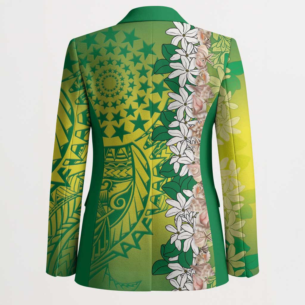 Cook Islands Tiare Maori With Conch Shell Blazer Pasifika Fest Polynesian Tattoo Green