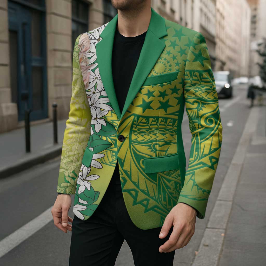 Cook Islands Tiare Maori With Conch Shell Blazer Pasifika Fest Polynesian Tattoo Green