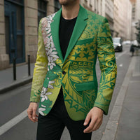 Cook Islands Tiare Maori With Conch Shell Blazer Pasifika Fest Polynesian Tattoo Green