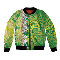 Cook Islands Tiare Maori With Conch Shell Bomber Jacket Pasifika Fest Polynesian Tattoo Green