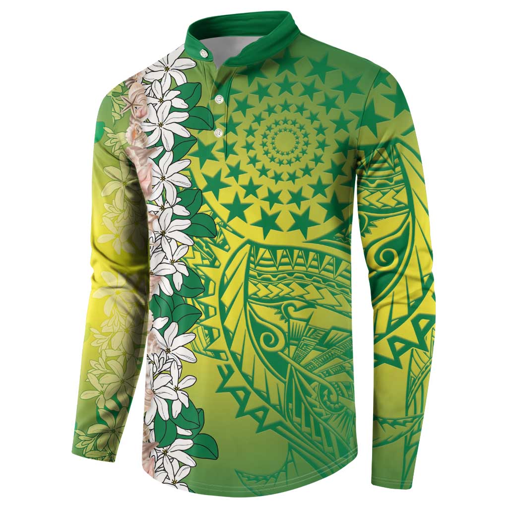 Cook Islands Tiare Maori With Conch Shell Button Sweatshirt Pasifika Fest Polynesian Tattoo Green