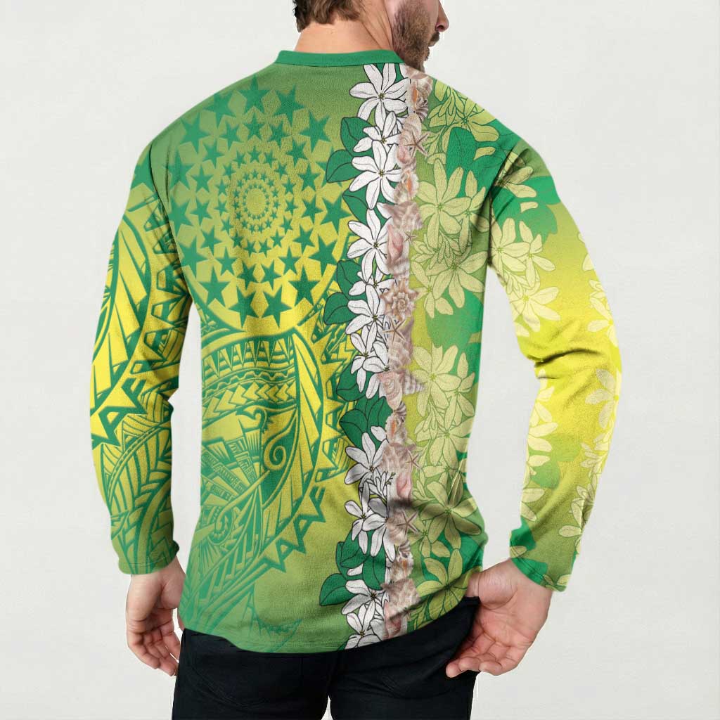 Cook Islands Tiare Maori With Conch Shell Button Sweatshirt Pasifika Fest Polynesian Tattoo Green