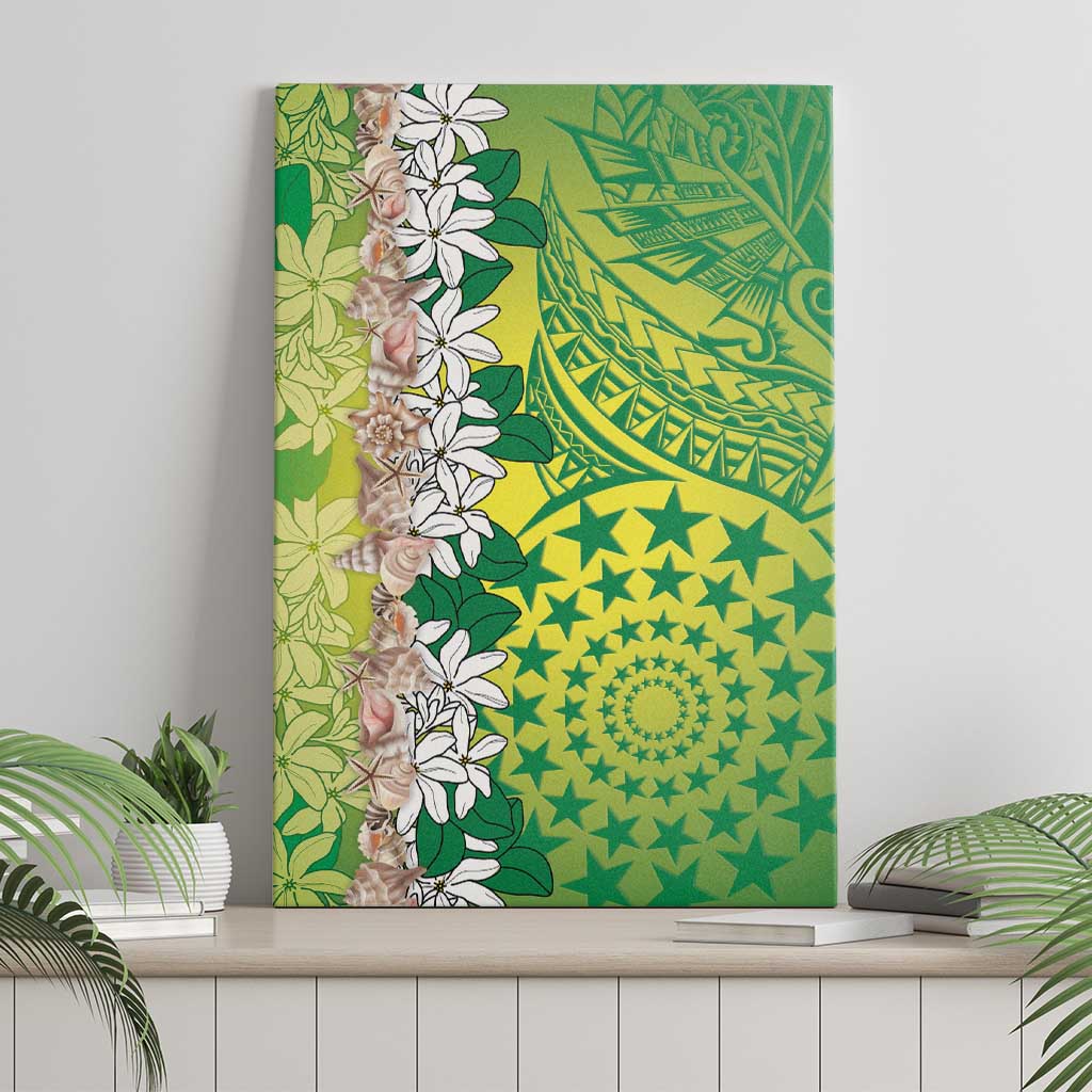 Cook Islands Tiare Maori With Conch Shell Canvas Wall Art Pasifika Fest Polynesian Tattoo Green