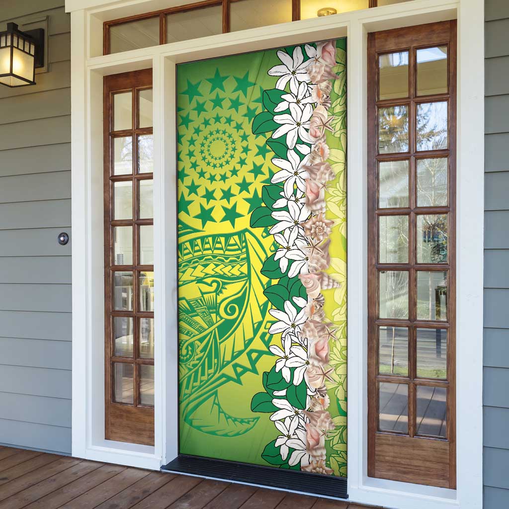 Cook Islands Tiare Maori With Conch Shell Door Cover Pasifika Fest Polynesian Tattoo Green