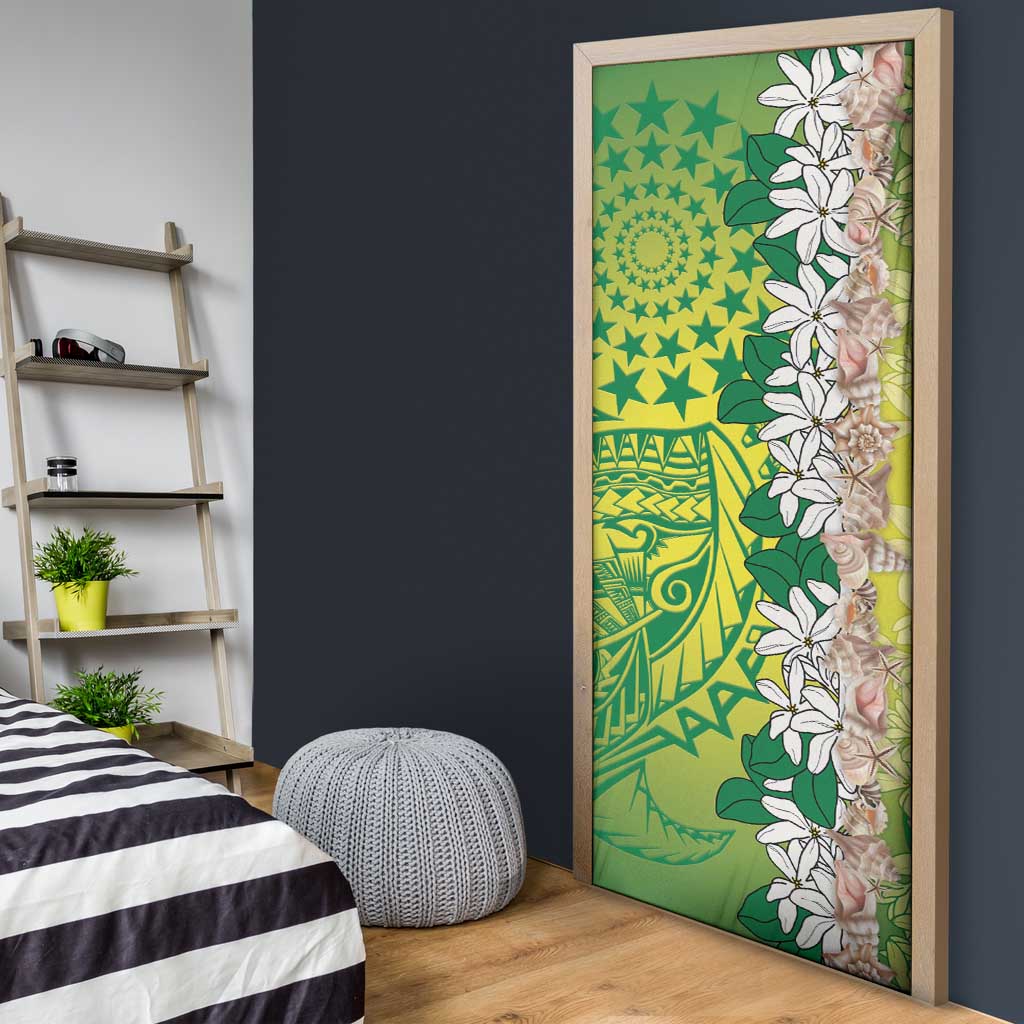 Cook Islands Tiare Maori With Conch Shell Door Cover Pasifika Fest Polynesian Tattoo Green