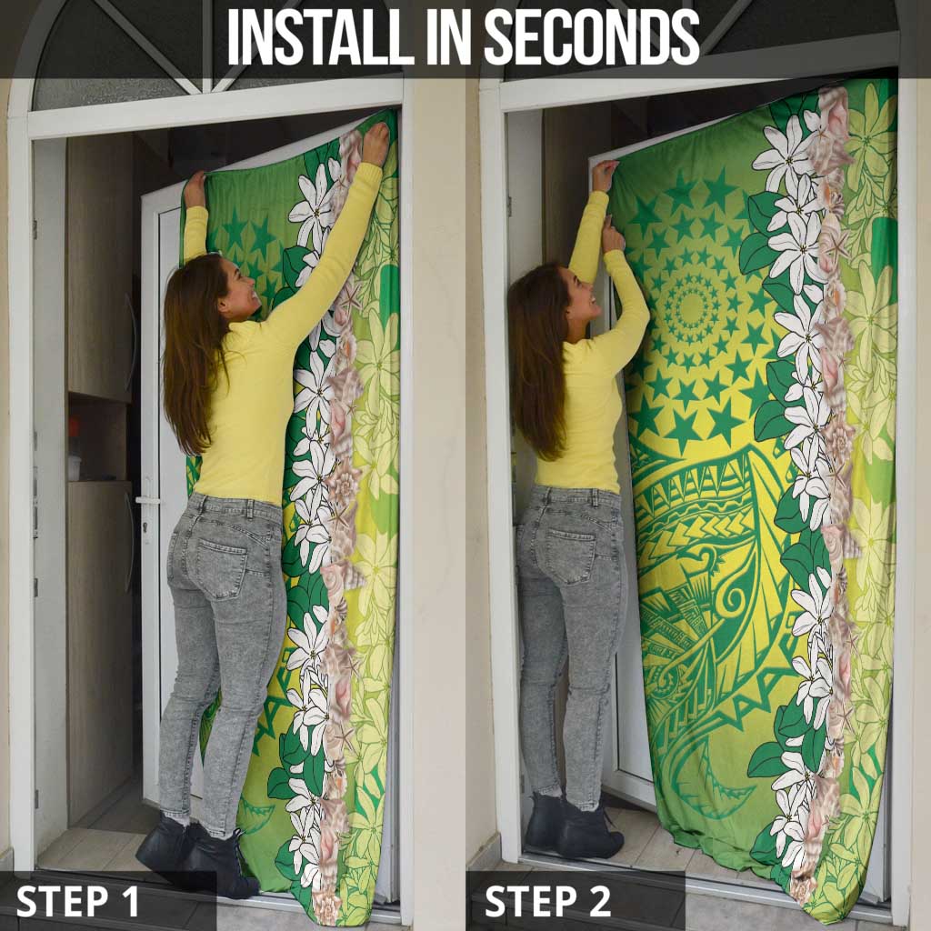 Cook Islands Tiare Maori With Conch Shell Door Cover Pasifika Fest Polynesian Tattoo Green