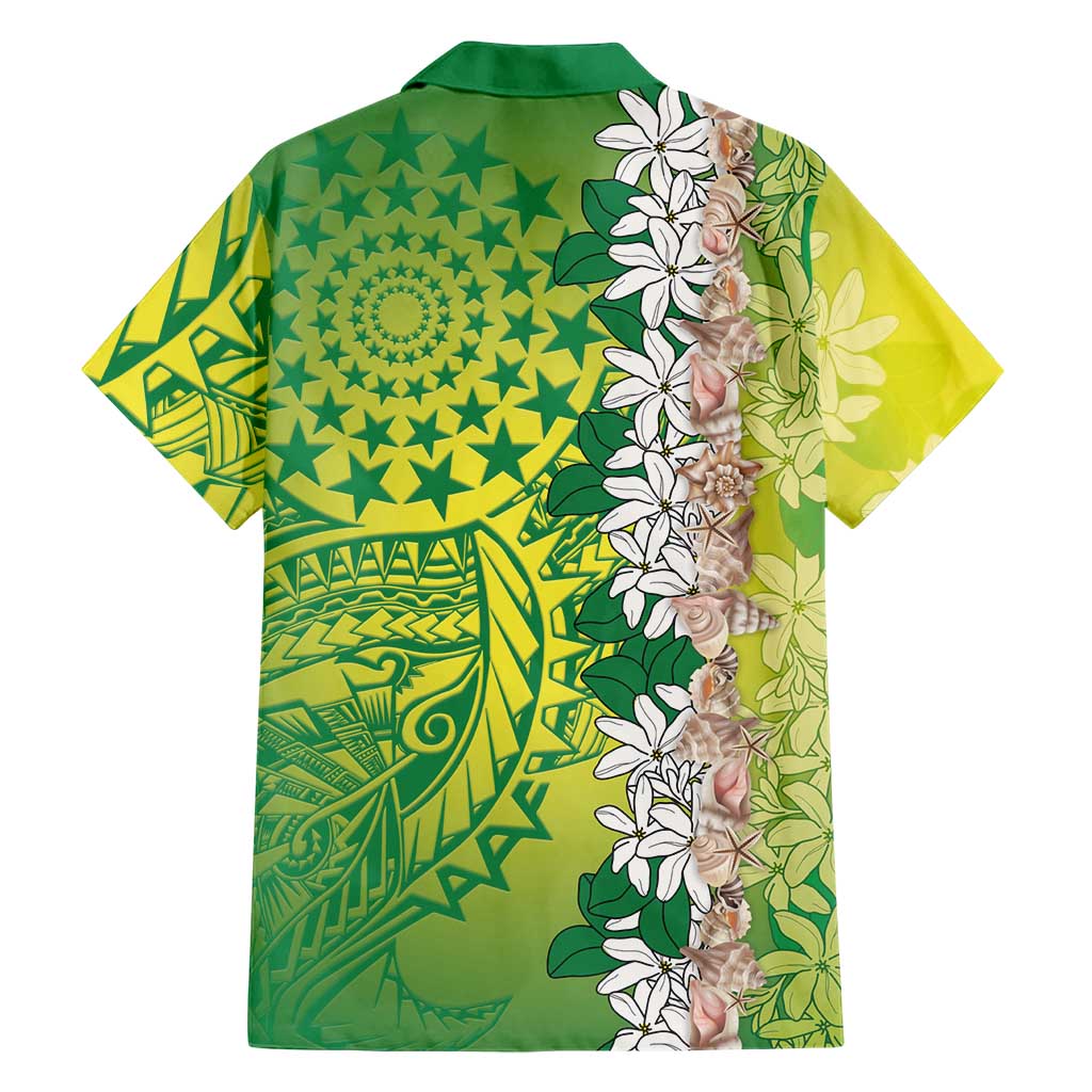 Cook Islands Tiare Maori With Conch Shell Family Matching Off The Shoulder Long Sleeve Dress and Hawaiian Shirt Pasifika Fest Polynesian Tattoo Green LT14 - Polynesian Pride