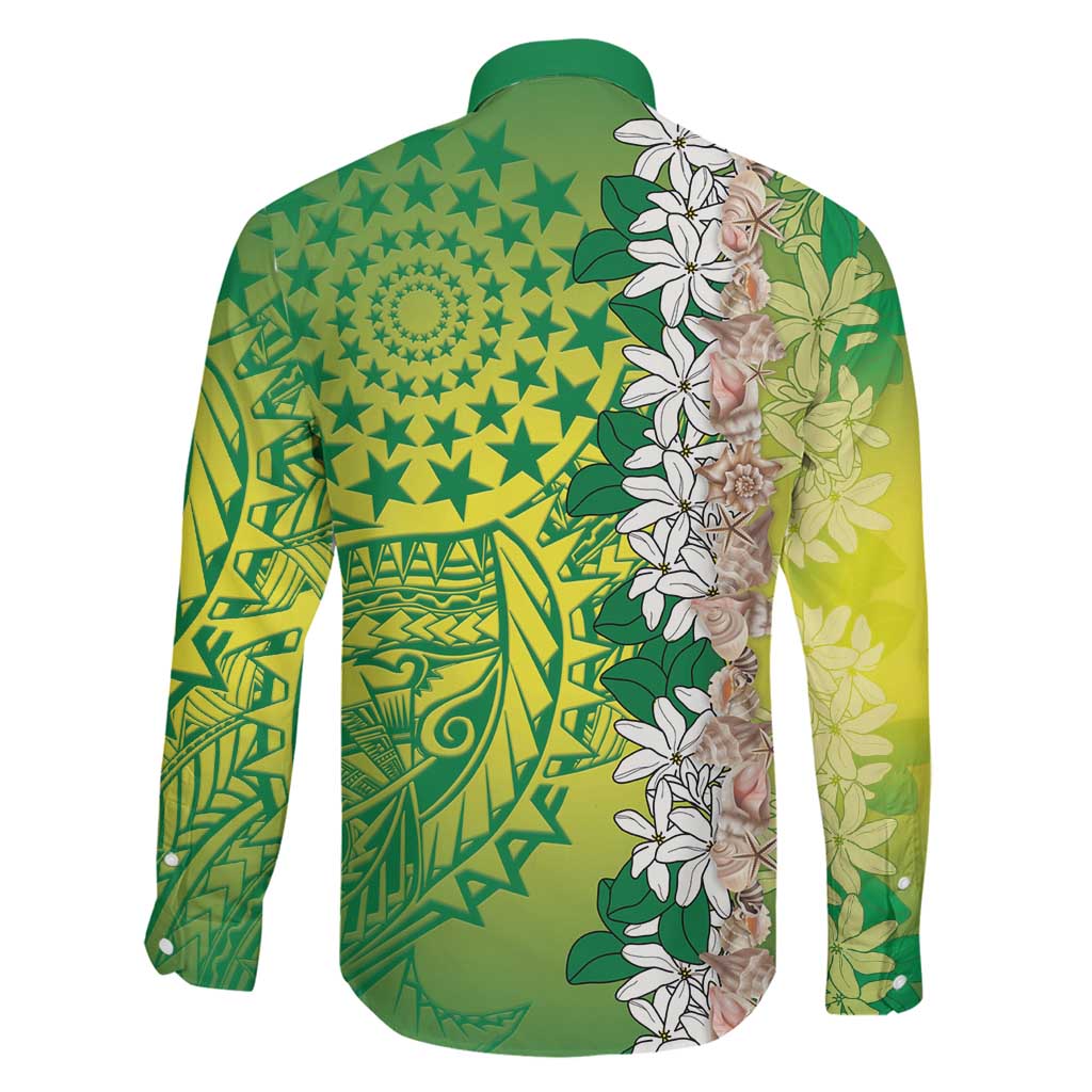 Cook Islands Tiare Maori With Conch Shell Family Matching Off Shoulder Short Dress and Hawaiian Shirt Pasifika Fest Polynesian Tattoo Green LT14 - Polynesian Pride