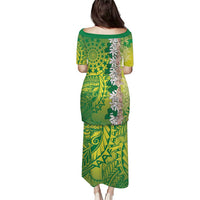 Cook Islands Tiare Maori With Conch Shell Family Matching Puletasi and Hawaiian Shirt Pasifika Fest Polynesian Tattoo Green LT14 - Polynesian Pride