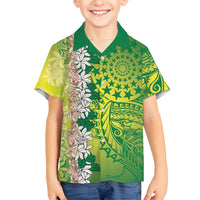 Cook Islands Tiare Maori With Conch Shell Family Matching Puletasi and Hawaiian Shirt Pasifika Fest Polynesian Tattoo Green LT14 Son's Shirt Green - Polynesian Pride