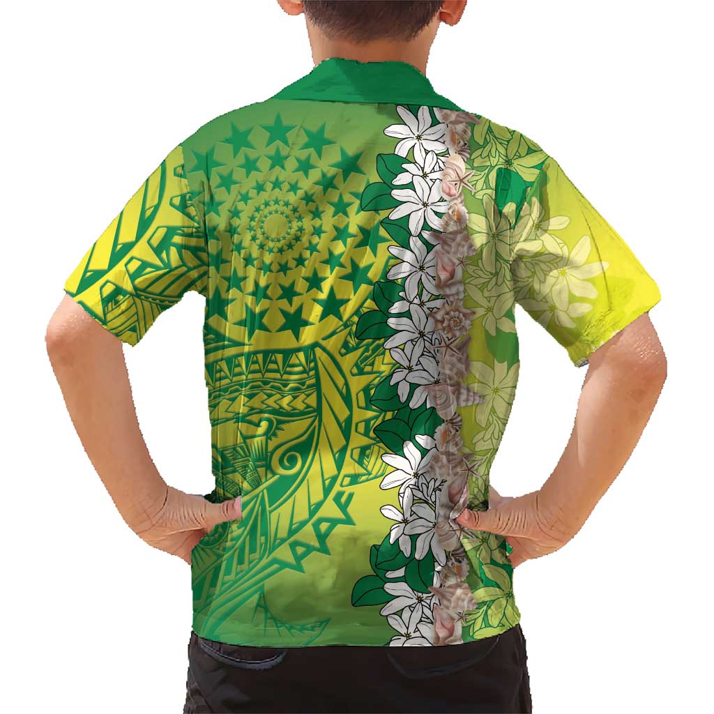 Cook Islands Tiare Maori With Conch Shell Family Matching Short Sleeve Bodycon Dress and Hawaiian Shirt Pasifika Fest Polynesian Tattoo Green LT14 - Polynesian Pride