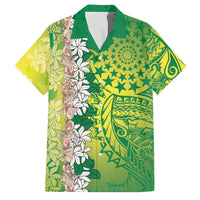 Cook Islands Tiare Maori With Conch Shell Family Matching Short Sleeve Bodycon Dress and Hawaiian Shirt Pasifika Fest Polynesian Tattoo Green LT14 Dad's Shirt - Short Sleeve Green - Polynesian Pride