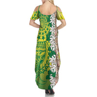 Cook Islands Tiare Maori With Conch Shell Family Matching Summer Maxi Dress and Hawaiian Shirt Pasifika Fest Polynesian Tattoo Green LT14 - Polynesian Pride