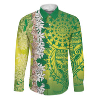 Cook Islands Tiare Maori With Conch Shell Family Matching Tank Maxi Dress and Hawaiian Shirt Pasifika Fest Polynesian Tattoo Green LT14 Dad's Shirt - Long Sleeve Green - Polynesian Pride
