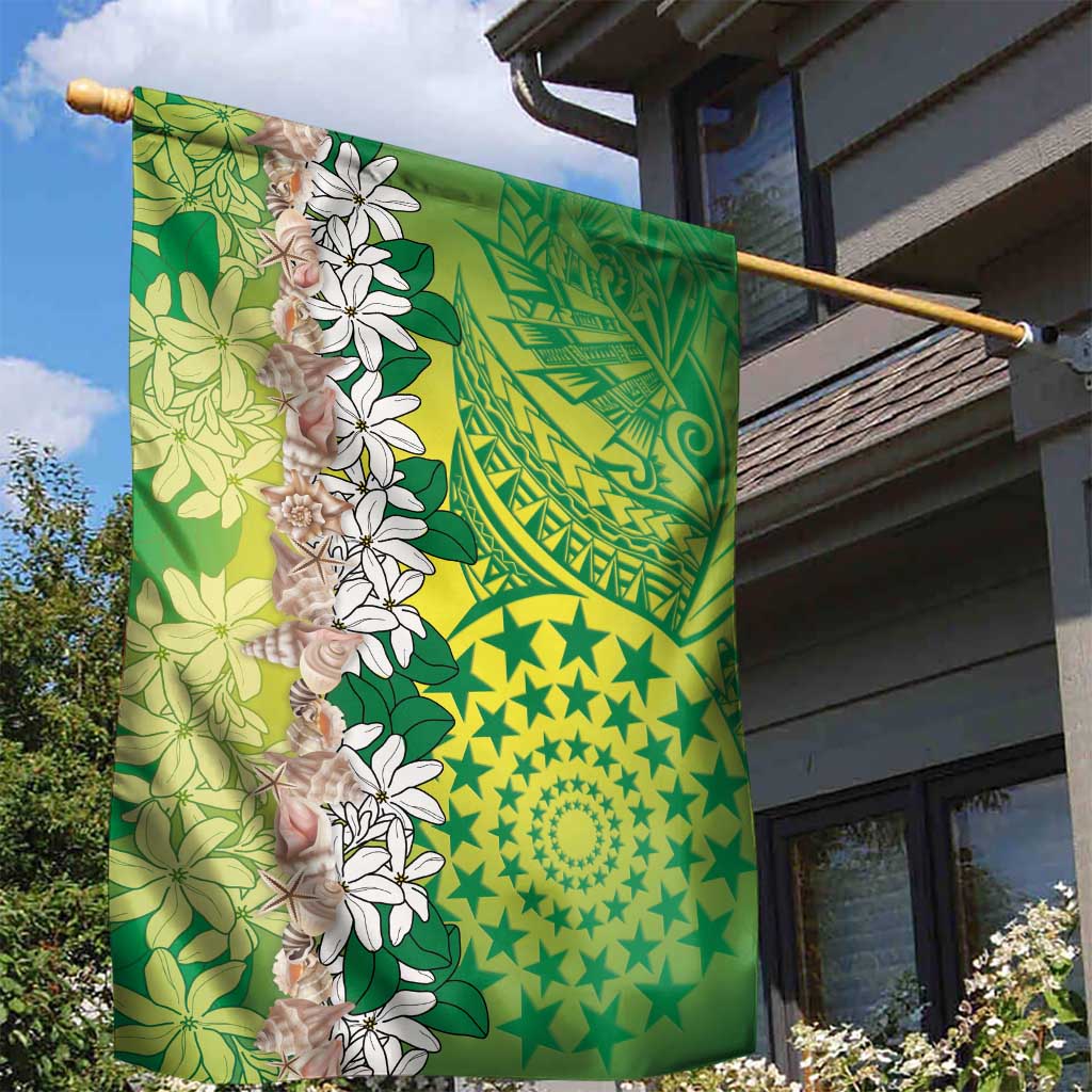 Cook Islands Tiare Maori With Conch Shell Garden Flag Pasifika Fest Polynesian Tattoo Green