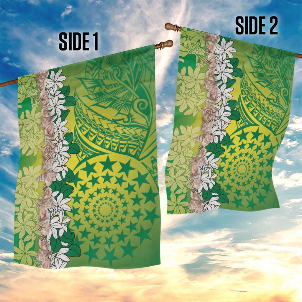 Cook Islands Tiare Maori With Conch Shell Garden Flag Pasifika Fest Polynesian Tattoo Green
