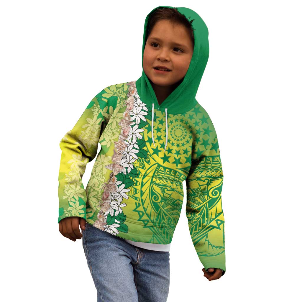 Cook Islands Tiare Maori With Conch Shell Kid Hoodie Pasifika Fest Polynesian Tattoo Green