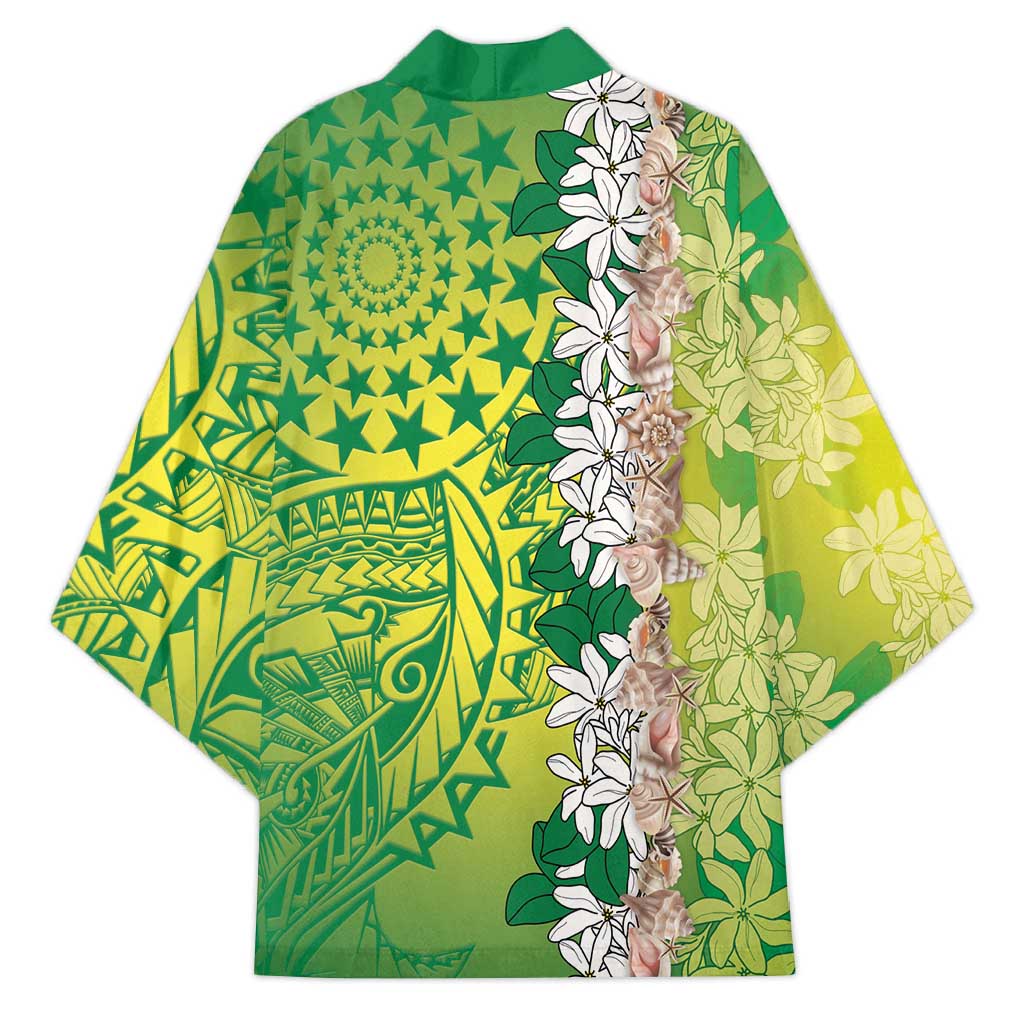 Cook Islands Tiare Maori With Conch Shell Kimono Pasifika Fest Polynesian Tattoo Green
